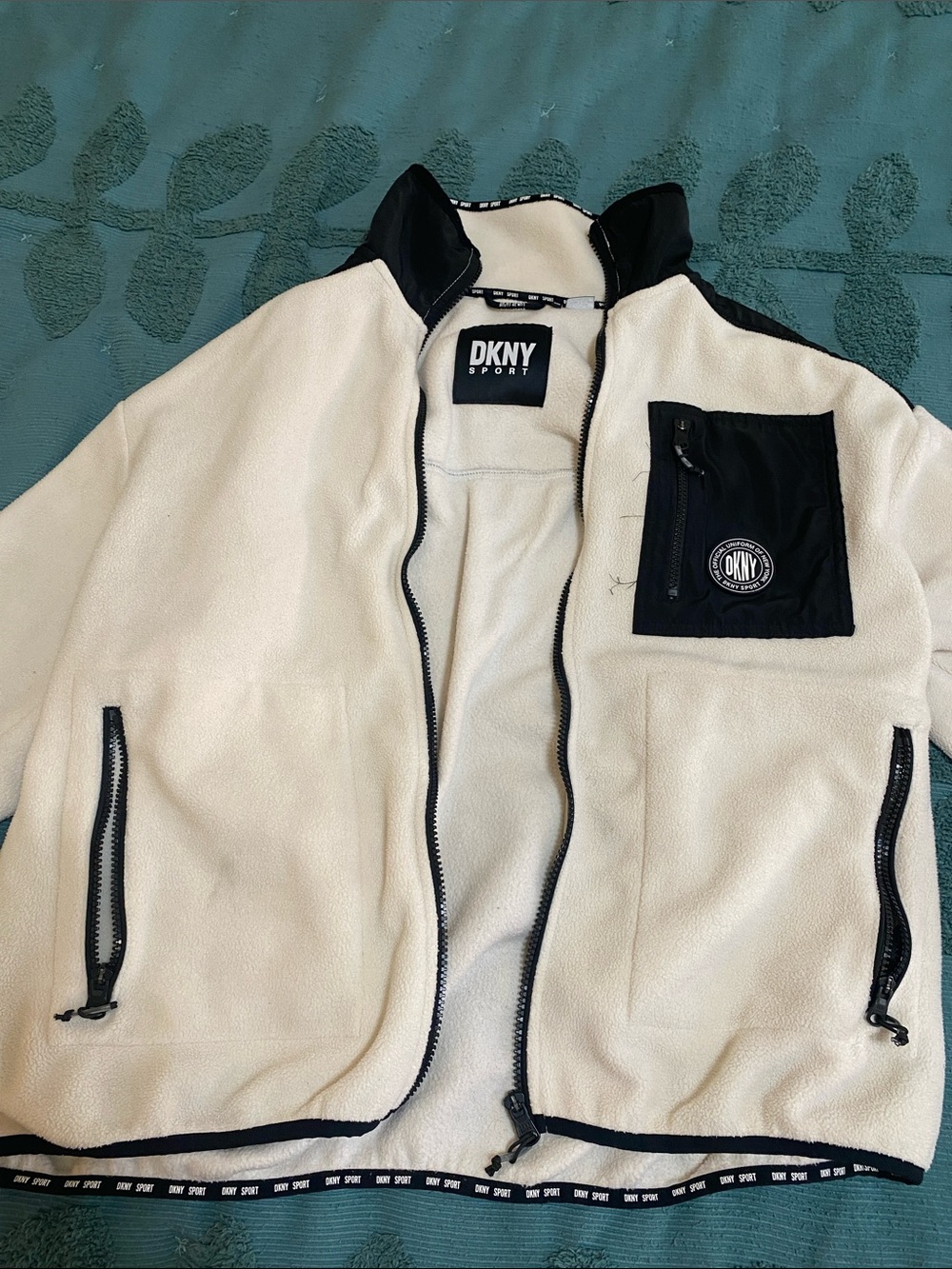 DKNY sport Cream Fleece Jacket with Black Trim